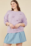 HY8509W Lavender Plus Hand Knit Floral Patch Sweater Top Front