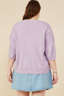 HY8509W Lavender Plus Hand Knit Floral Patch Sweater Top Side