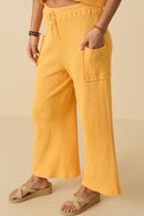 HY8514 Peach Womens Patch Pocket Relaxed Washed Waffle Knit Pants Side