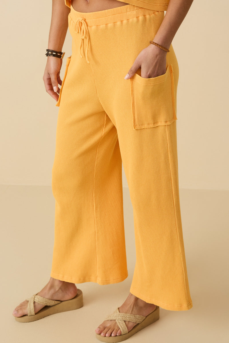 HY8514 Peach Womens Patch Pocket Relaxed Washed Waffle Knit Pants Side