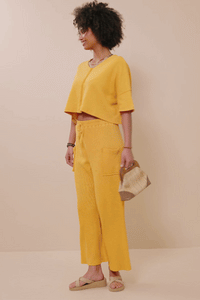 HY8514 Peach Womens Patch Pocket Relaxed Washed Waffle Knit Pants Gif