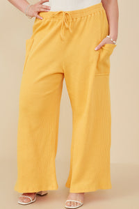 HY8514 Peach Womens Patch Pocket Relaxed Washed Waffle Knit Pants Front