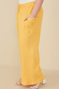 HY8514W Peach Plus Patch Pocket Relaxed Washed Waffle Knit Pants Side