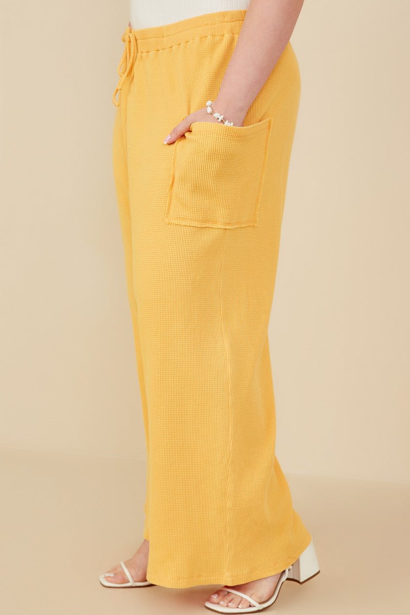 HY8514W Peach Plus Patch Pocket Relaxed Washed Waffle Knit Pants Side