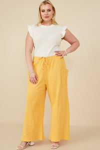 HY8514W Peach Plus Patch Pocket Relaxed Washed Waffle Knit Pants Full Body