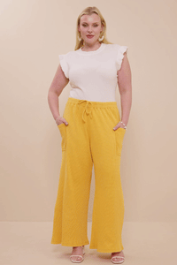 HY8514W Peach Plus Patch Pocket Relaxed Washed Waffle Knit Pants Gif