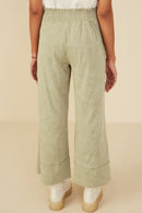 HY8520 Sage Womens Smocked Waist Washed Knit Wide Leg Pants Side