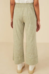 HY8520 Sage Womens Smocked Waist Washed Knit Wide Leg Pants Side