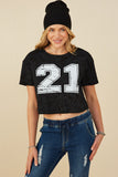 HY8525 Lavender Womens Distressed Print Washed Athletic Jersey Top Front