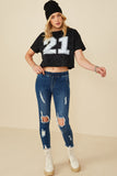 HY8525 Lavender Womens Distressed Print Washed Athletic Jersey  Top Gif