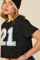 HY8525 Lavender Womens Distressed Print Washed Athletic Jersey Top Full Body