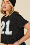 HY8525 Lavender Womens Distressed Print Washed Athletic Jersey Top Full Body