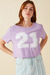 HY8525W Black Plus Distressed Print Washed Athletic Jersey Top Pose