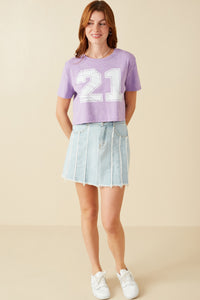 HY8525 Black Womens Distressed Print Washed Athletic Jersey  Top Gif