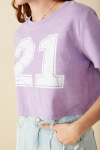 HY8525 Black Womens Distressed Print Washed Athletic Jersey  Top Full Body