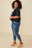 HY8525W Lavender Plus Distressed Print Washed Athletic Jersey Top Full Body