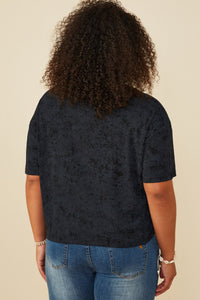 HY8525W Lavender Plus Distressed Print Washed Athletic Jersey Top Side