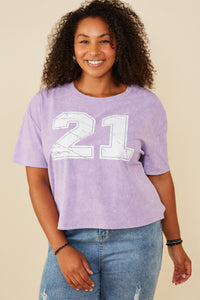 HY8525 Black Womens Distressed Print Washed Athletic Jersey  Top Front