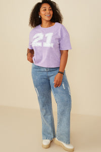 HY8525W Black Plus Distressed Print Washed Athletic Jersey Top Gif