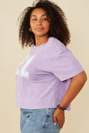 HY8525W Black Plus Distressed Print Washed Athletic Jersey Top Front