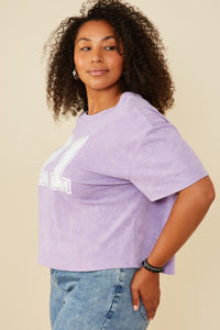 HY8525W Black Plus Distressed Print Washed Athletic Jersey Top Front