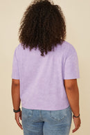 HY8525W Black Plus Distressed Print Washed Athletic Jersey Top Side