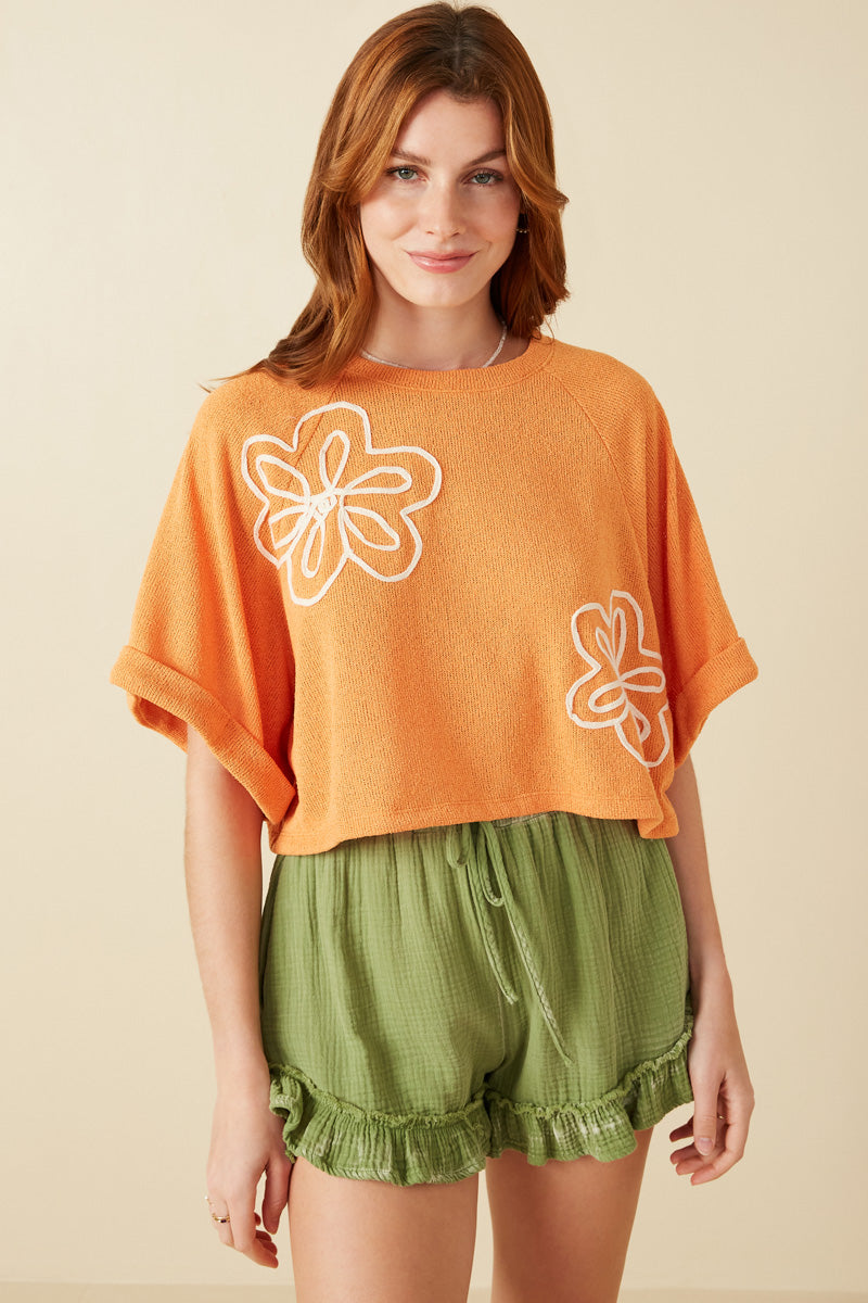Floral Embroidered Dolman Sleeve Knit Tee