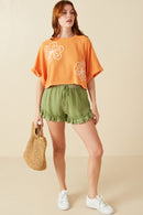 HY8531 Peach Womens Floral Embroidered Dolman Sleeve Knit Tee Gif