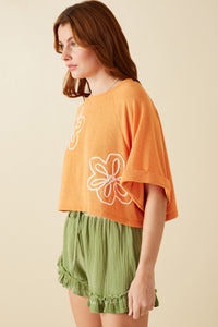 HY8531 Peach Womens Floral Embroidered Dolman Sleeve Knit Tee Full Body