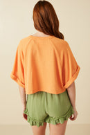 HY8531 Peach Womens Floral Embroidered Dolman Sleeve Knit Tee Side