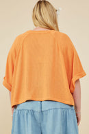 HY8531W Peach Plus Floral Embroidered Dolman Sleeve Knit Tee Full Body