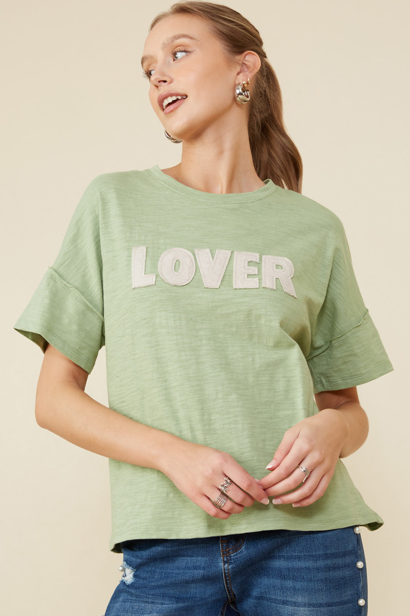 Lover Verbiage Patch Raw Edge Detail T Shirt