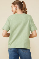 HY8539 Sage Womens Lover Verbiage Patch Raw Edge Detail T Shirt Side