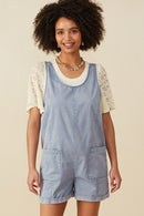 HY8542W Dusty Blue Womens Washed Patch Pocket Scoop Back Sleeveless Romper Front