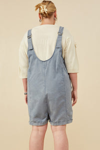 HY8542W Dusty Blue Womens Washed Patch Pocket Scoop Back Sleeveless Romper Gif