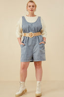 HY8542W Dusty Blue Womens Washed Patch Pocket Scoop Back Sleeveless Romper Detail