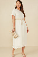 HY8553W Oatmeal Plus Crochet Mix Media Midi Dress Front