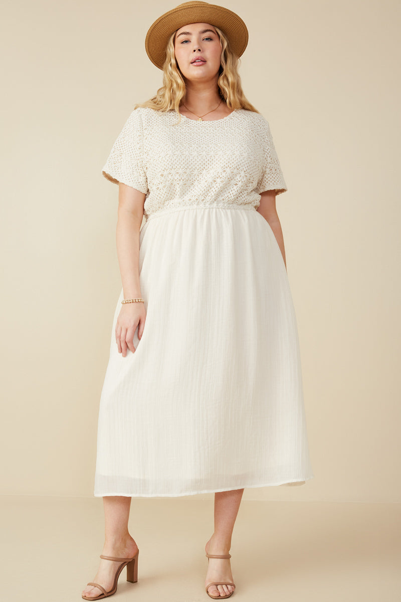 womens crochet midi dress Trendy, Chic Women's Clothing Boutique European Summer Crochet Dress for Women, Cream, 100% Cotton Lane 201