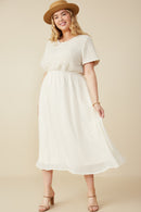 HY8553 Oatmeal Womens Crochet Mix Media Midi Dress Back