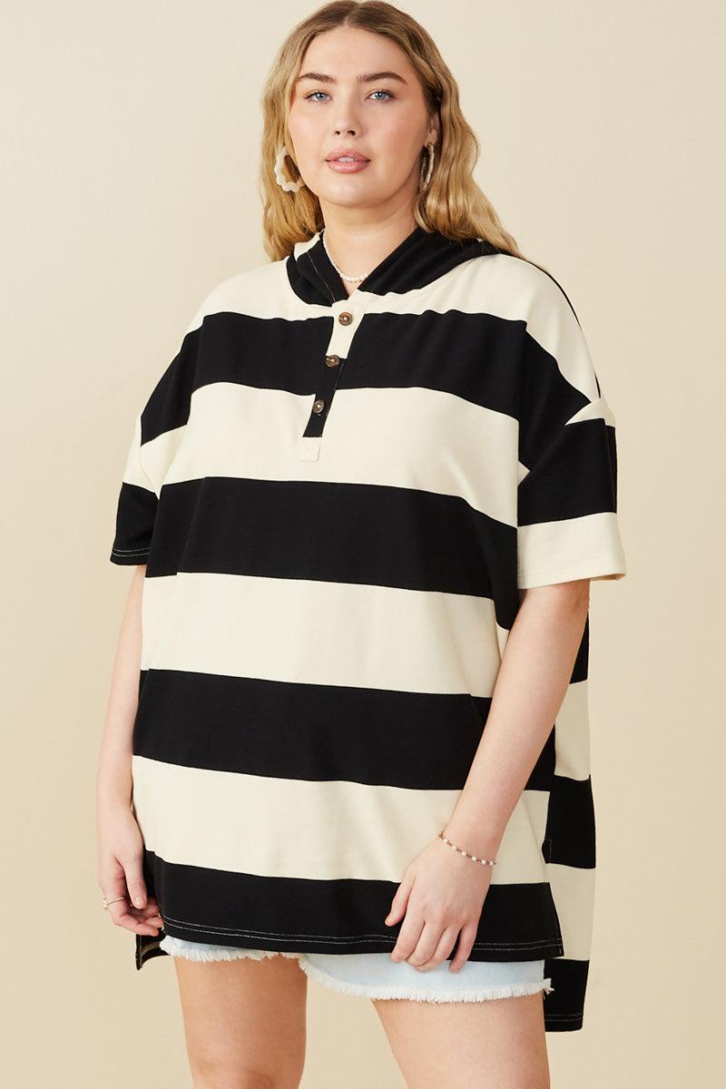Engineered Block Striped Hooded Knit Tunic