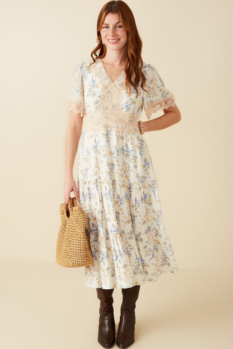 Contrast Lace Detailed Floral Dress Contrast Lace Detailed Floral Dress