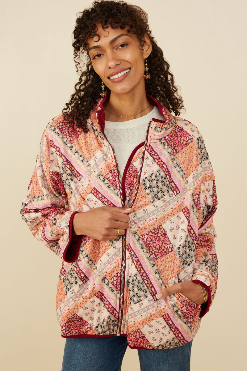 Womens Patch Print Quilted Light Padded Jacket
