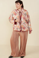 HY8579 Burgundy Womens Patch Print Quilted Light Padded Jacket Back