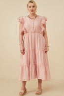 HY8585 Blush Womens Exaggerated Ruffle Detailed Tiered Dress Back