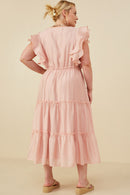 HY8585W Blush Womens Exaggerated Ruffle Detailed Tiered Dress Front