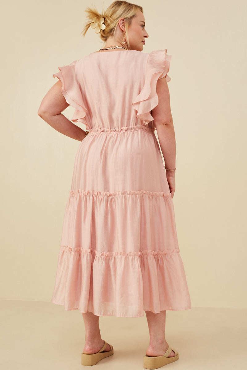 HY8585W Blush Womens Exaggerated Ruffle Detailed Tiered Dress Front