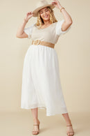 HY8586 Ivory Womens Mix Media Ribbed Knit Bodice Dress Full Body