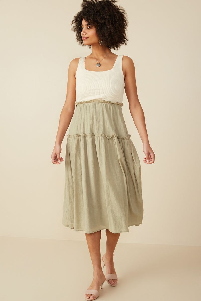 ribbed knit tank dress Beige Ribbed Knit Tank Midi Dress