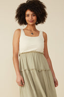 HY8593 Sage Womens Mix Media Ribbed Knit Square Neck Tank Dress Gif