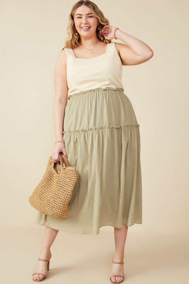 Mix Media Ribbed Knit Square Neck Tank Dress